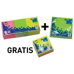 Blok samolj.kocka 50x50 mm +Blok samolj.40x50 mm + GRATIS  Blok samoljepljiv  75x75 mm  neon GLN.